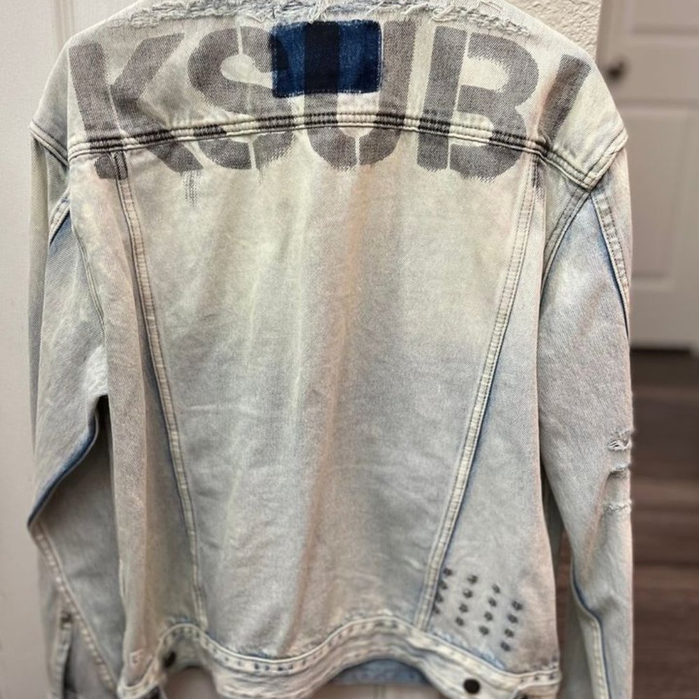 KSUBI Logo Stencil Denim Trucker Jacket Medium NWT